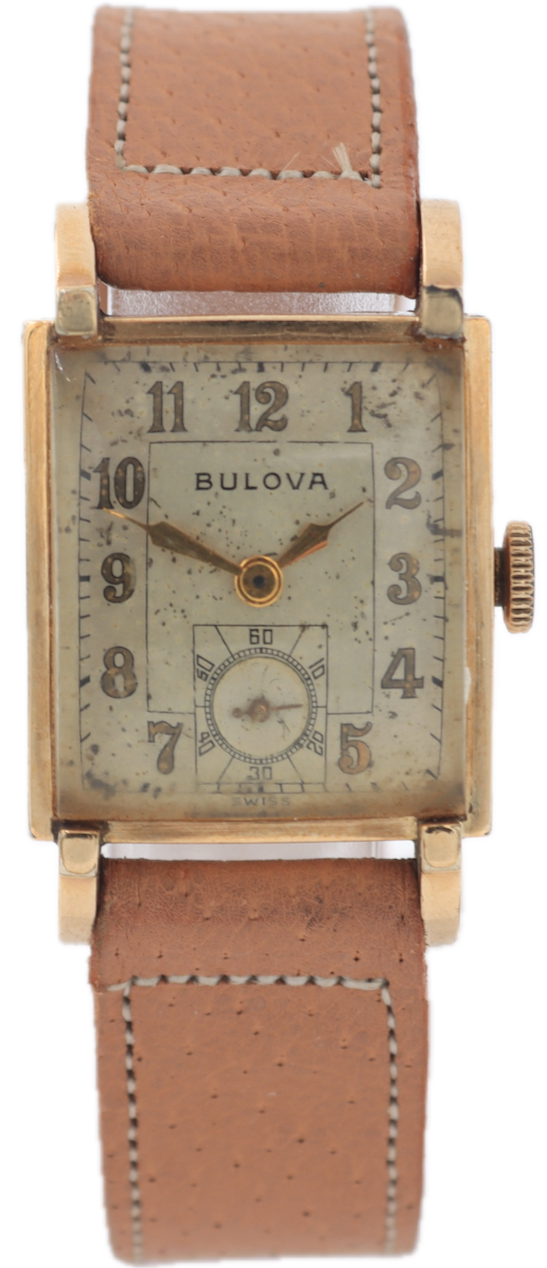 Vintage Bulova Rectangular Men's Mechanical Wristwatch 8 AD Steel & 10k RGP