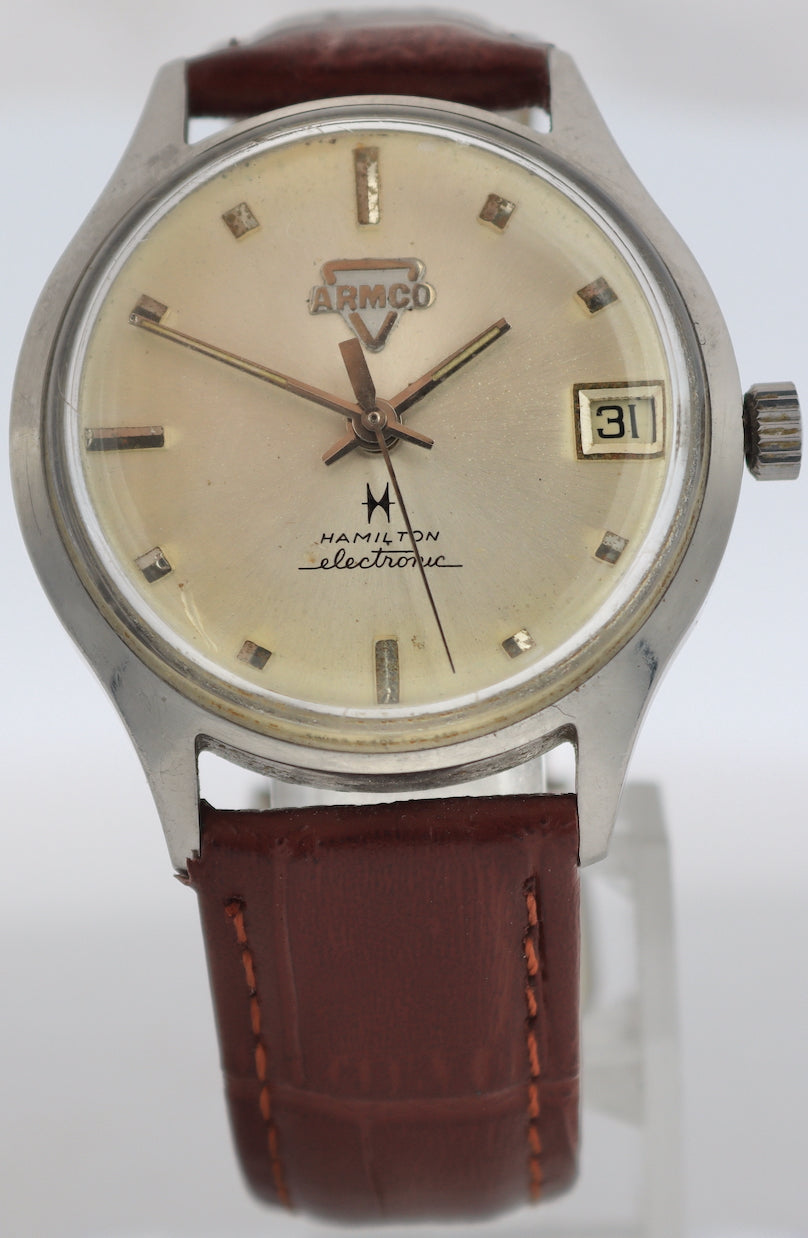 Vintage Hamilton Armco Sunburst Date Men's Electronic Wristwatch Swiss Steel