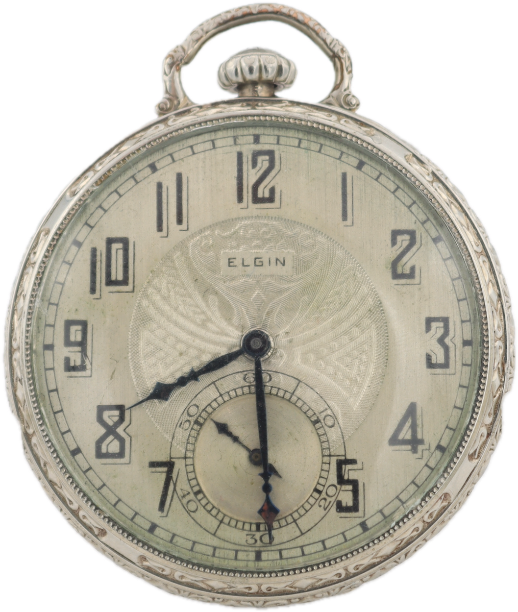 Vintage 12s 1927 Elgin Fixed Bow 17 Jewel Pocket Watch 345 14k White GF USA