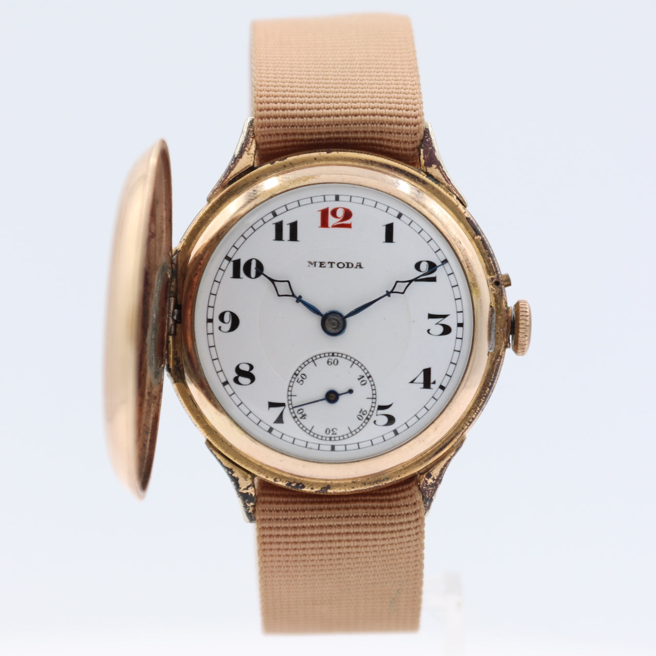 Vintage 35.5mm Metoda Hunter Case Men's Mechanical Wristwatch Swiss Gold Plated
