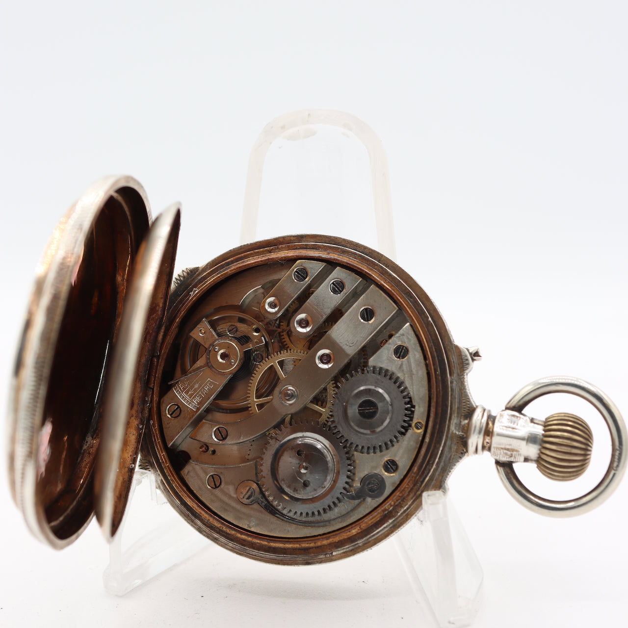 Antique 16 Size Remontoir Box Hinge Mechanical Hunter Pocket Watch .800 Silver