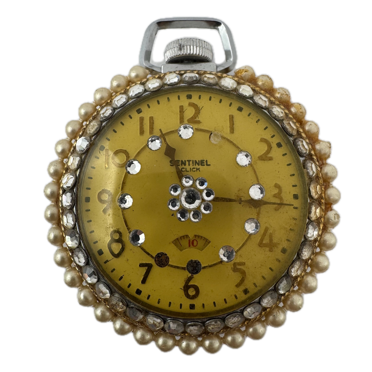 Antique Ingraham Sentinel Click Secometer Dollar Mechanical Pocket Watch Chrome