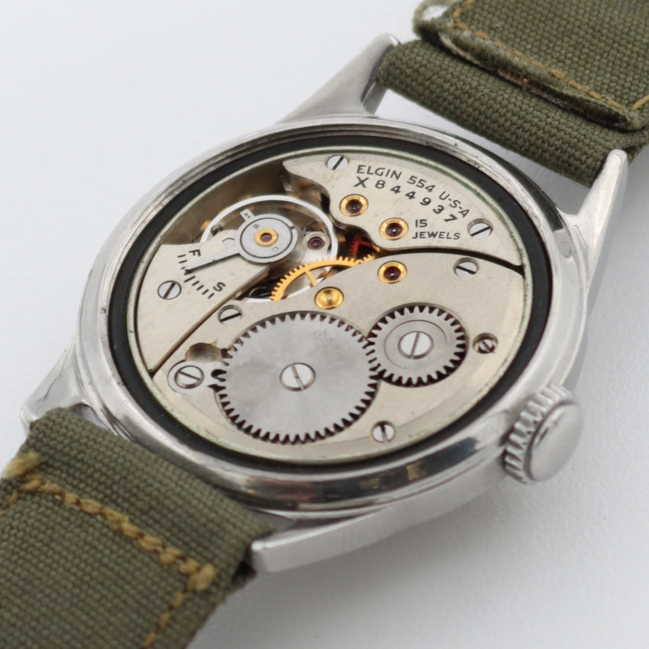 Vintage 30mm 1941 Elgin Service 15j Men's Mechanical Wristwatch 554 USA Steel