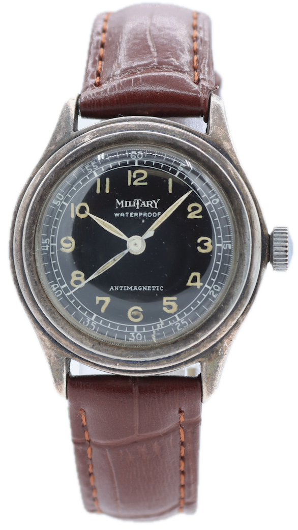 Vintage 31mm Military Men's Mechanical Wristwatch Swiss Made Sterling Silver