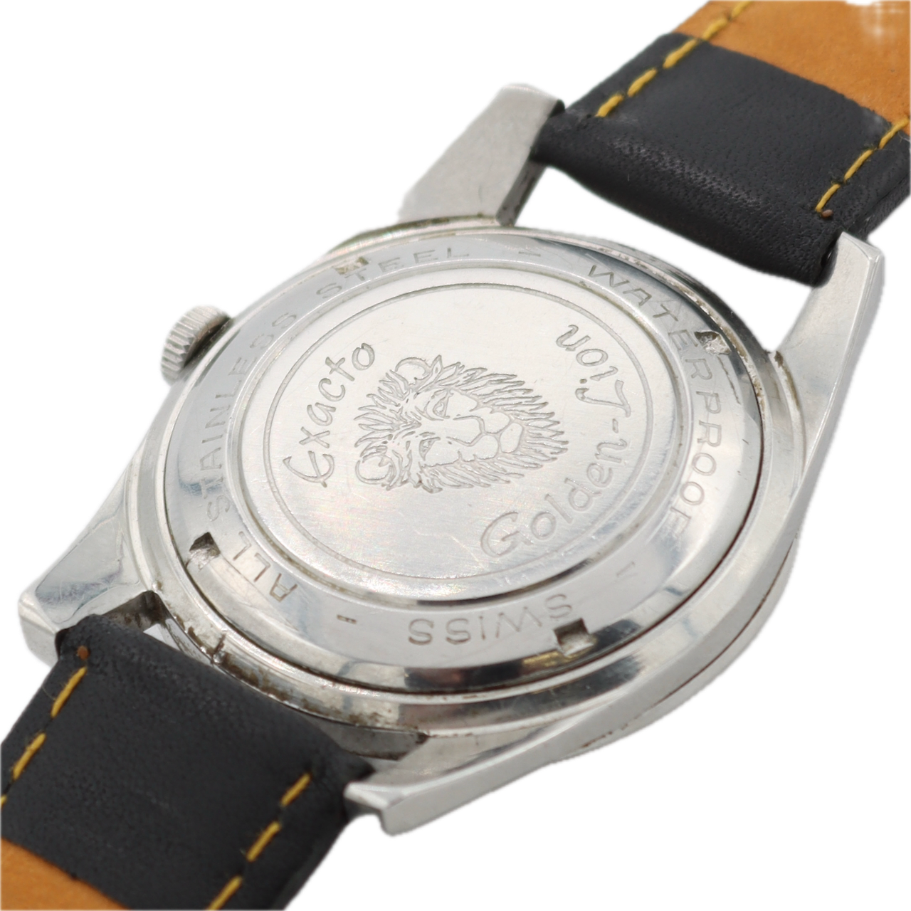 Vintage 34mm Golden Lion Exacto Date Men's Automatic Wristwatch Swiss Steel