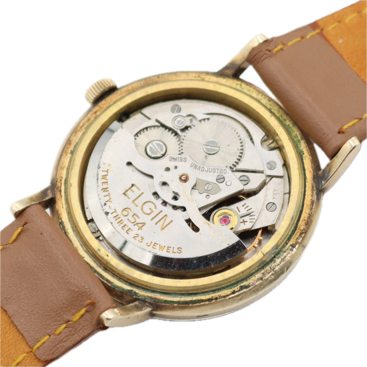 Vintage Lord Elgin 9807 Crusader Tropical 23j Men's Wristwatch 654 Swiss 10k GF