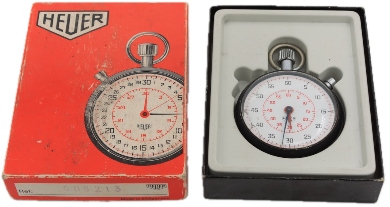 Vintage 53mm Heuer 508.213 Mechanical Stop Watch 7710 w/Box PVD & ChromeSwiss