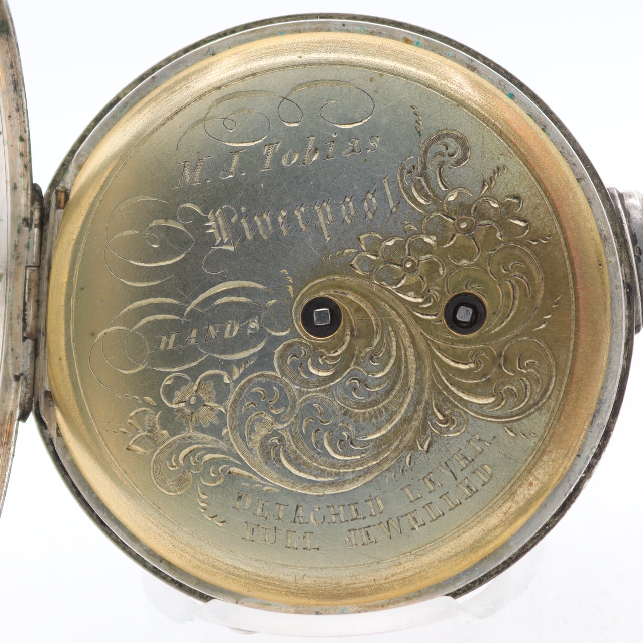 Antique M.J. Tobias Federalist Shield Key Wind Pocket Watch Liverpool Nickel