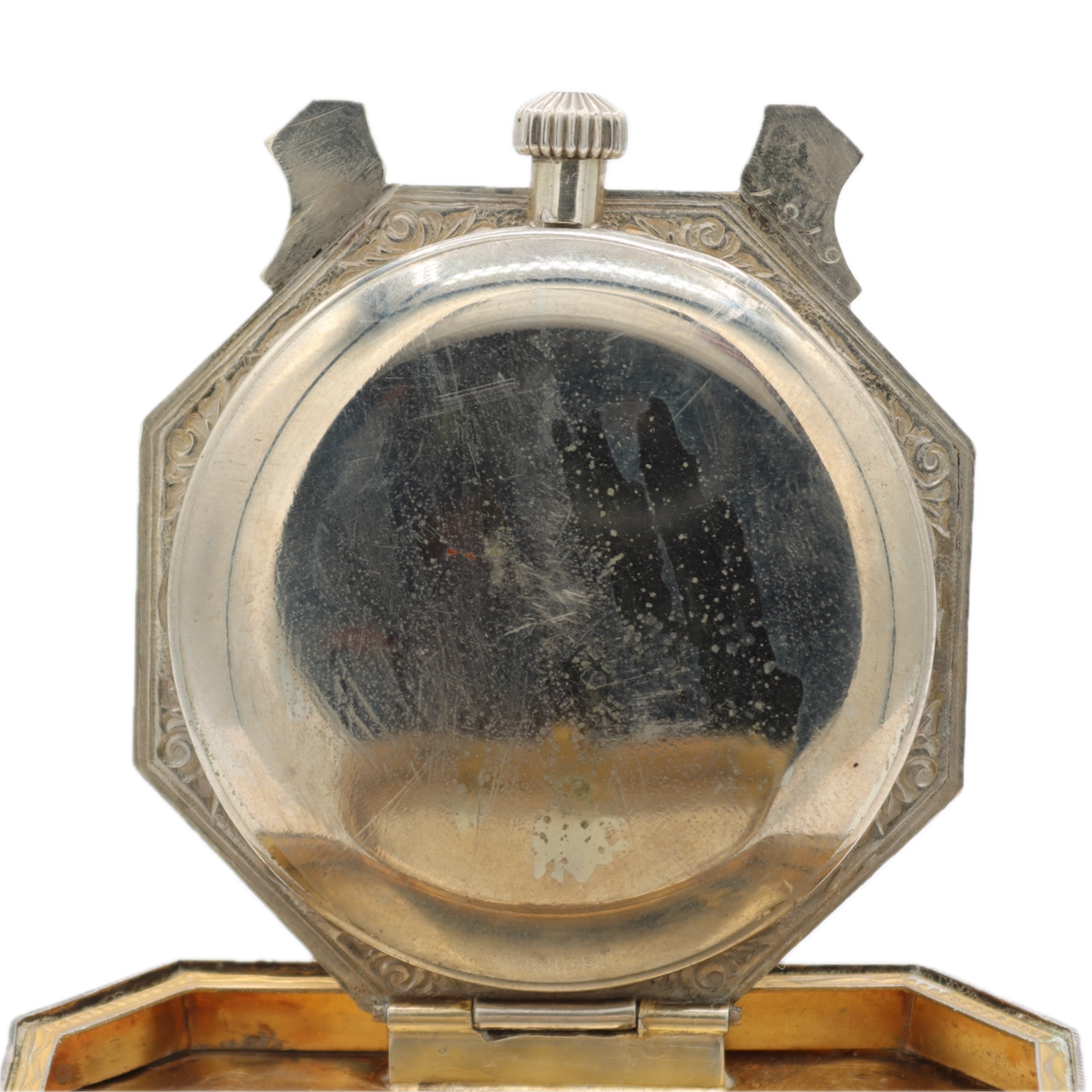 Antique 1928 Elgin Mechanical Travel Clock 303 Spartan Case Sterling Silver