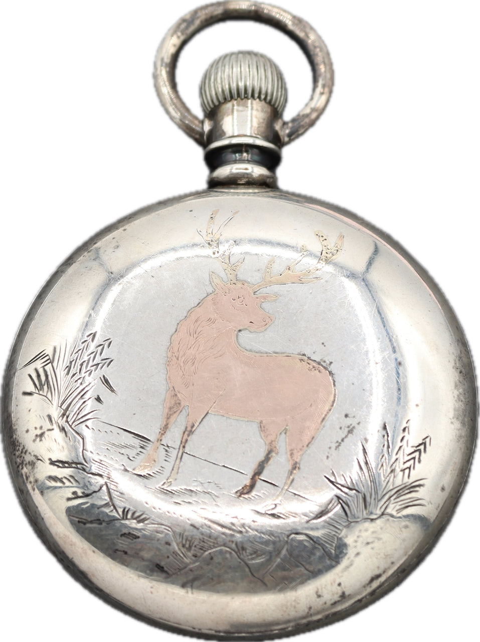 Antique 18S Elgin Gilt Stag Mechanical Pocket Watch Grade 146 Silver Plated