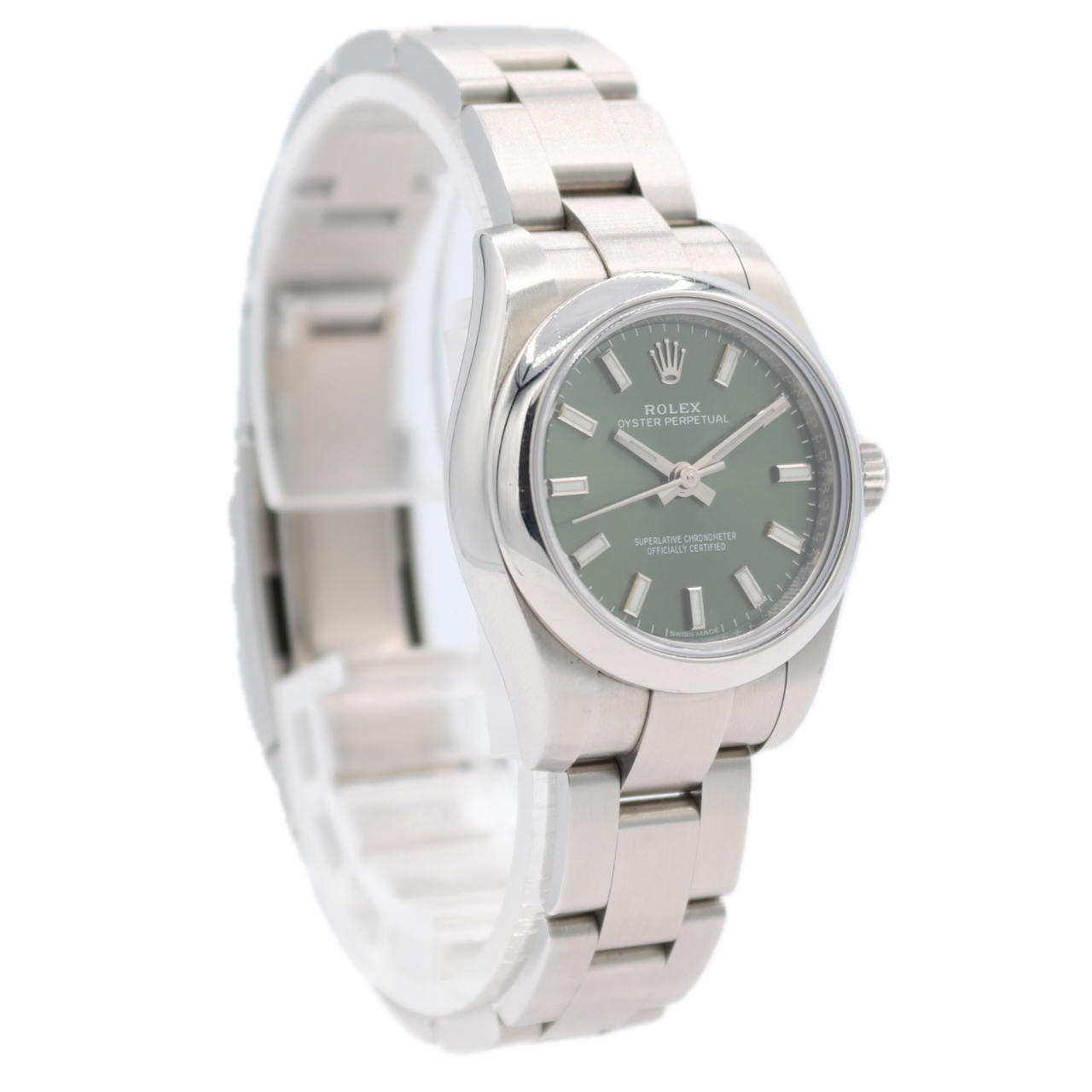 Rolex 176200 Oyster Perpetual Olive Green Ladies Automatic Wristwatch Steel
