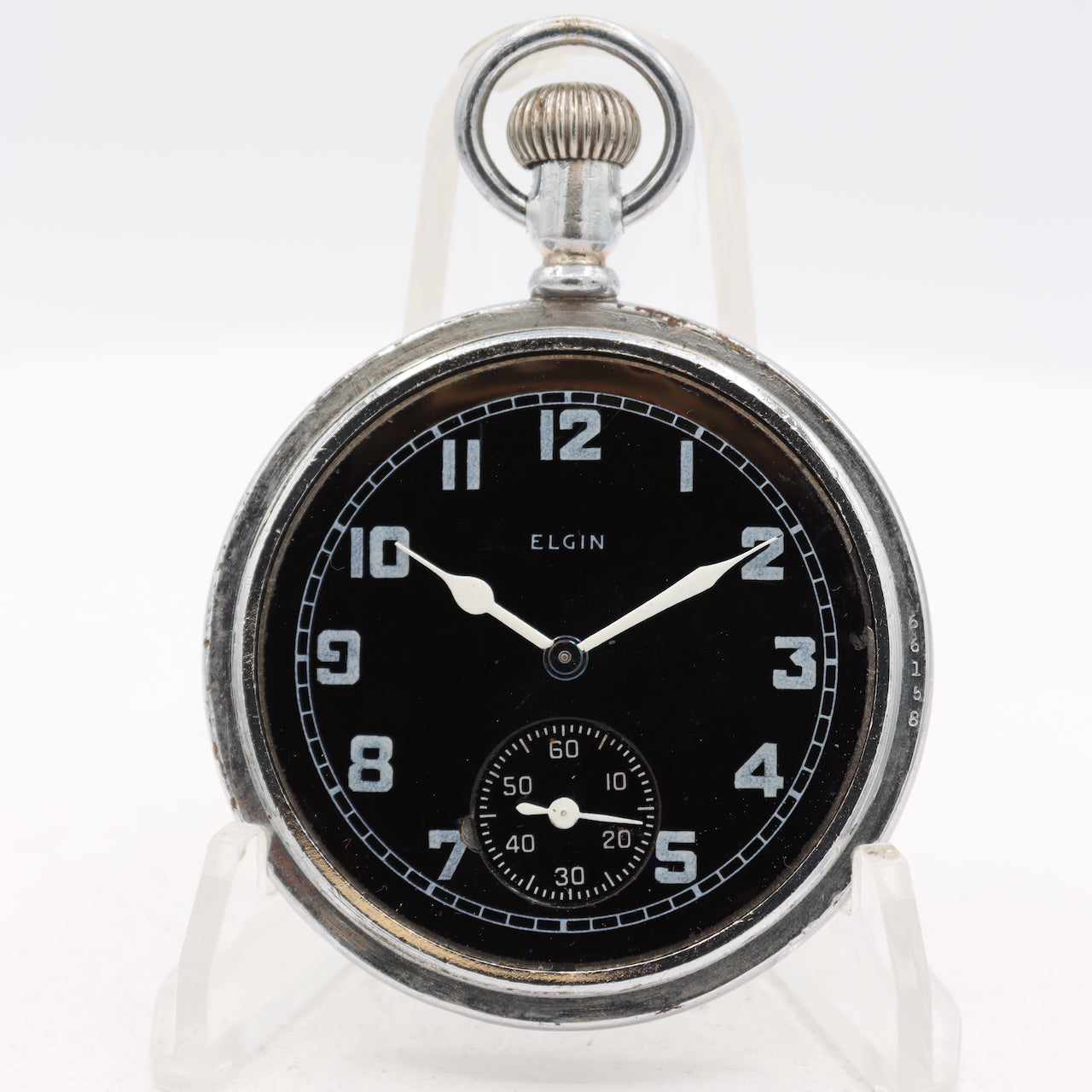 Vintage 16s 1942 Elgin Military Style 7 Jewel Pocket Watch 291 Nickel USA