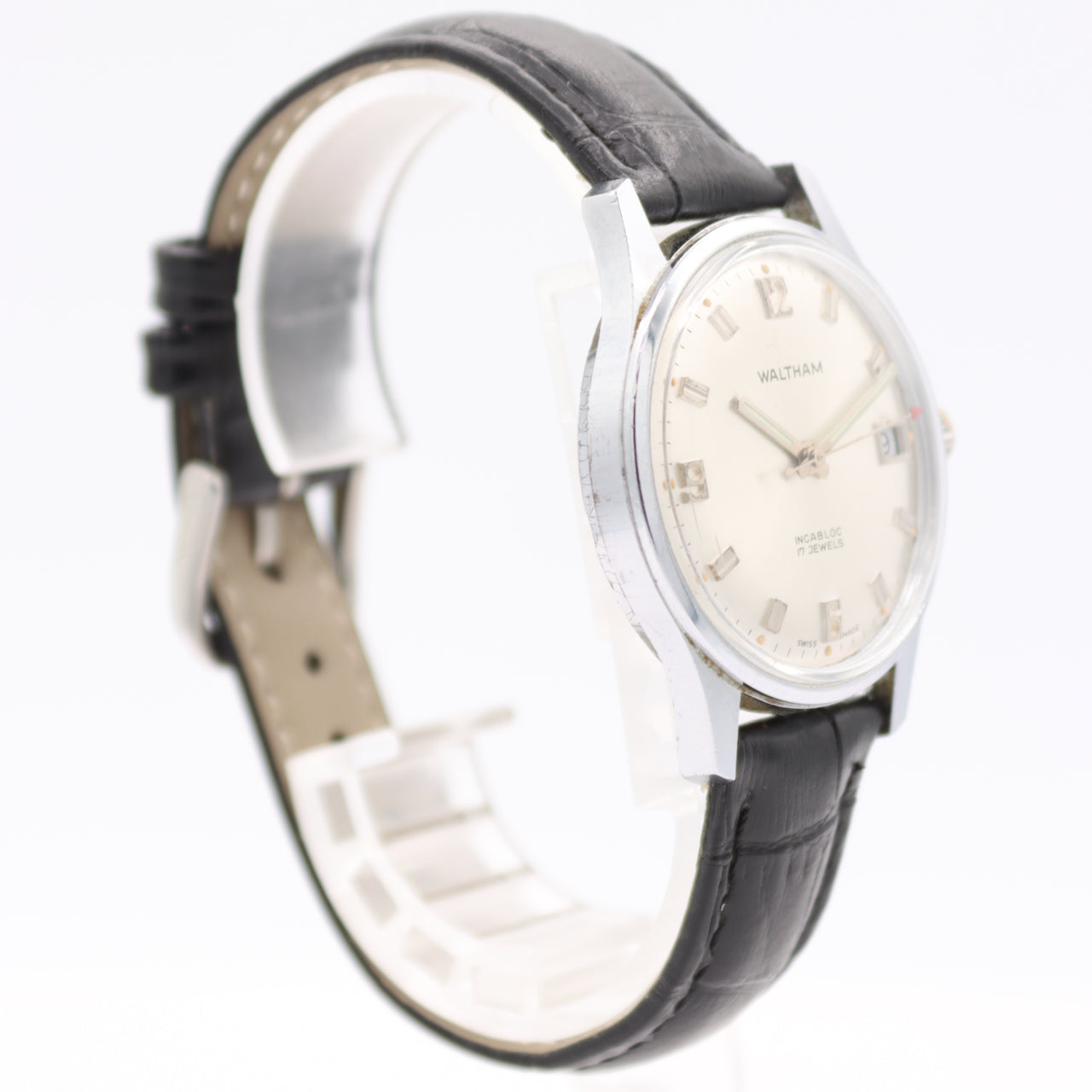 Vintage 34mm Waltham Men's Mechanical Wristwatch SET 140-1A E4 Chrome Plated 17J