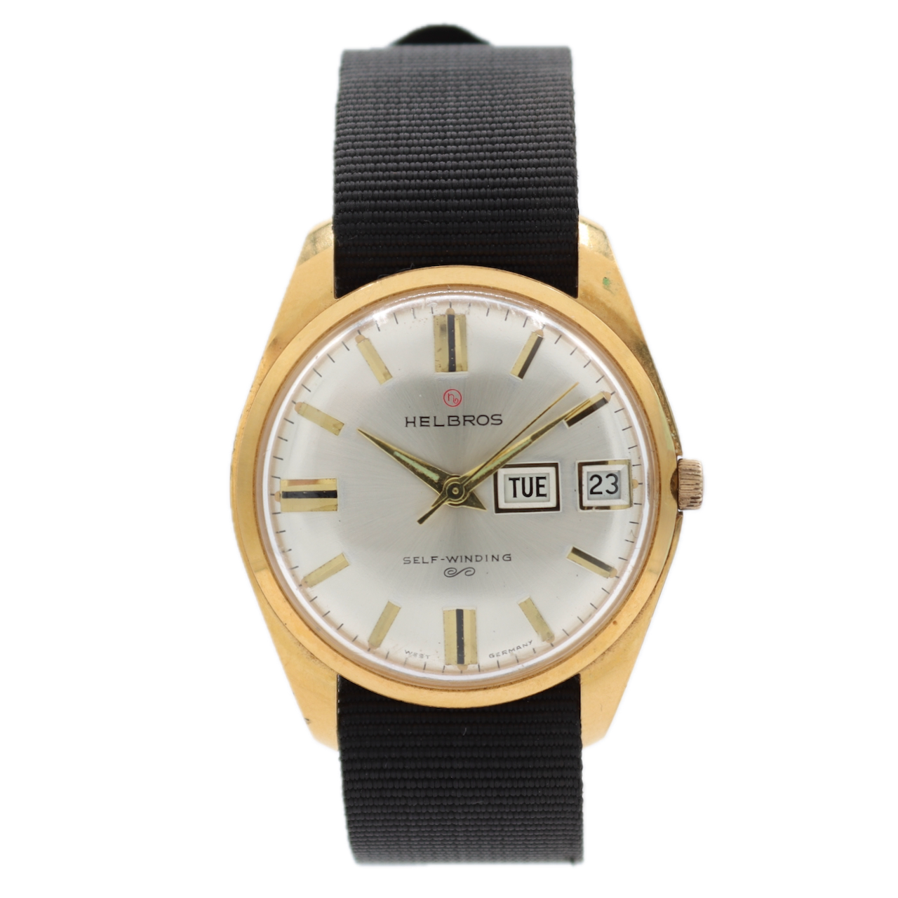 Vintage Helbros Day Date Men's Automatic Wristwatch West Germany Gold Plated