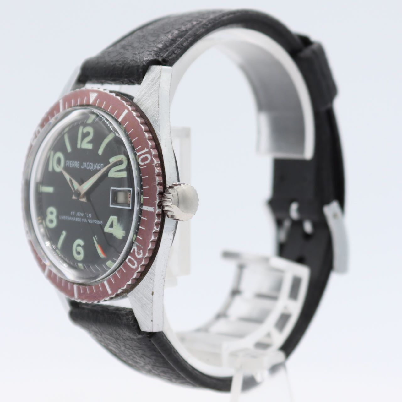 Vintage 37mm Pierre Jacquard Diver 17 Jewel Men's Mechanical Wristwatch Steel