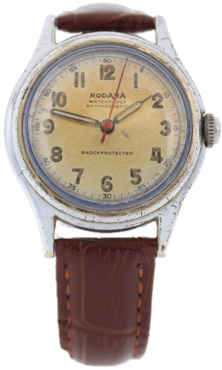 Vintage Rodana 2889 Military Men's Mechanical Wristwatch Swiss Steel & Chrome