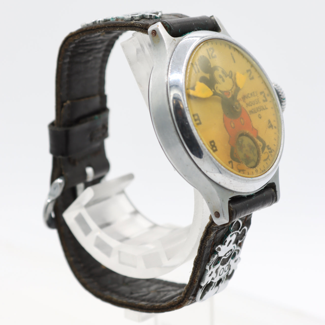 Vintage 32mm Ingersoll Mickey Mouse Men's Wristwatch w Spinning Second Disk