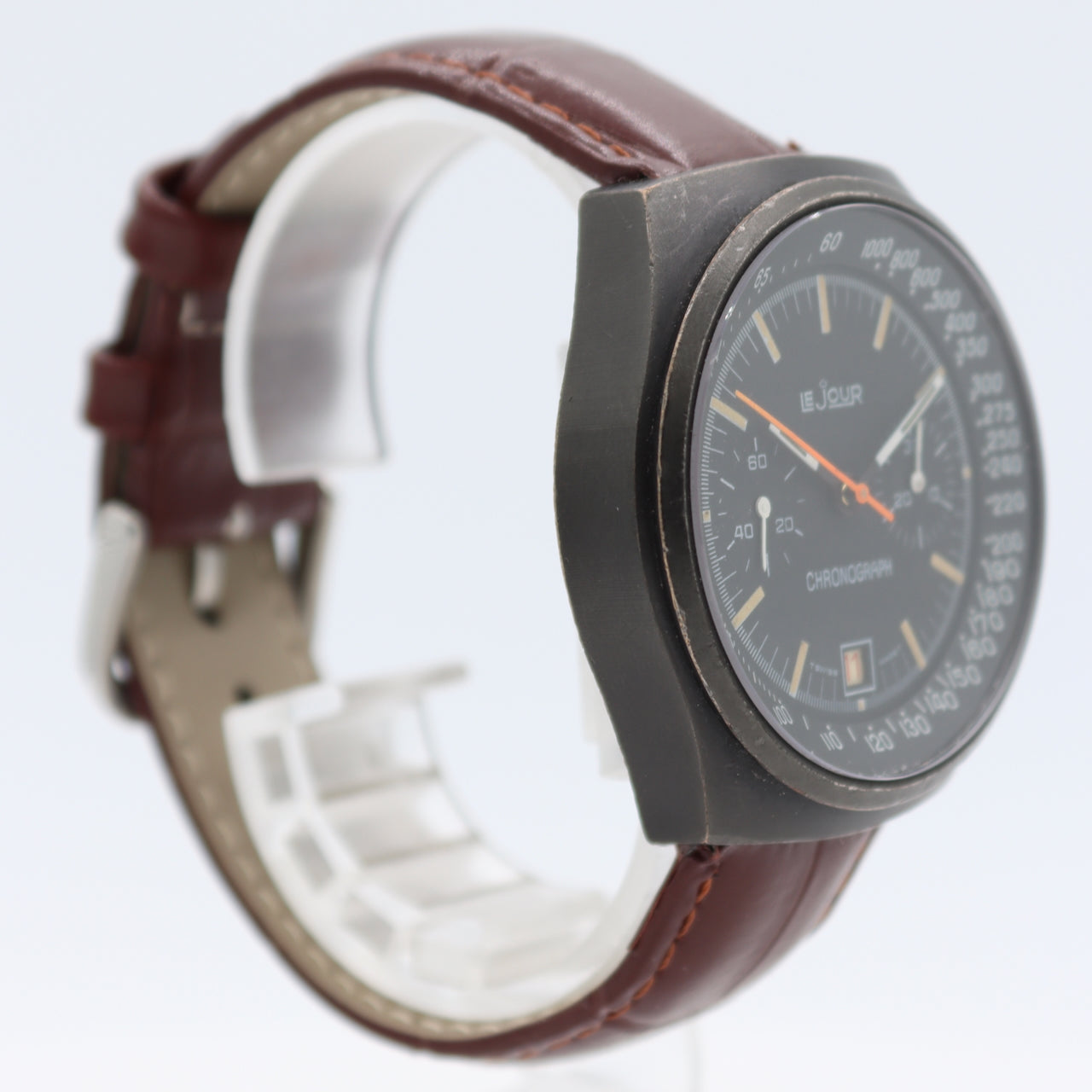 Vintage Le Jour Men's Chronograph Wristwatch Valjoux 7734 Black PVD Serviced