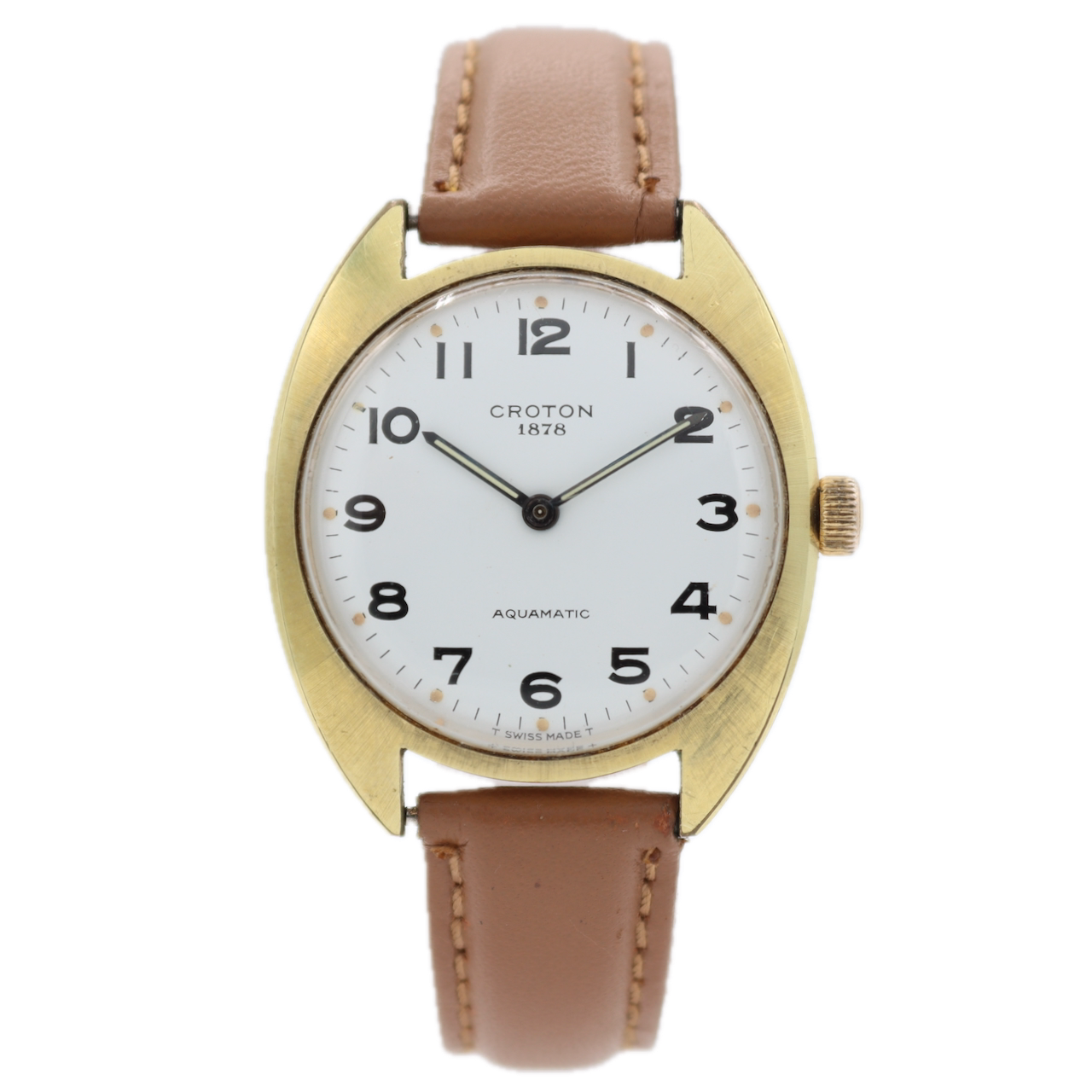 Vintage 34mm Croton Aquamatic Men's Automatic Wristwatch A.Schild 1902 Gold Tone