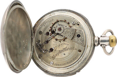 Antique 18 Size Hampden Model 3 15 Jewel Mechanical Pocket Watch Coin Silver