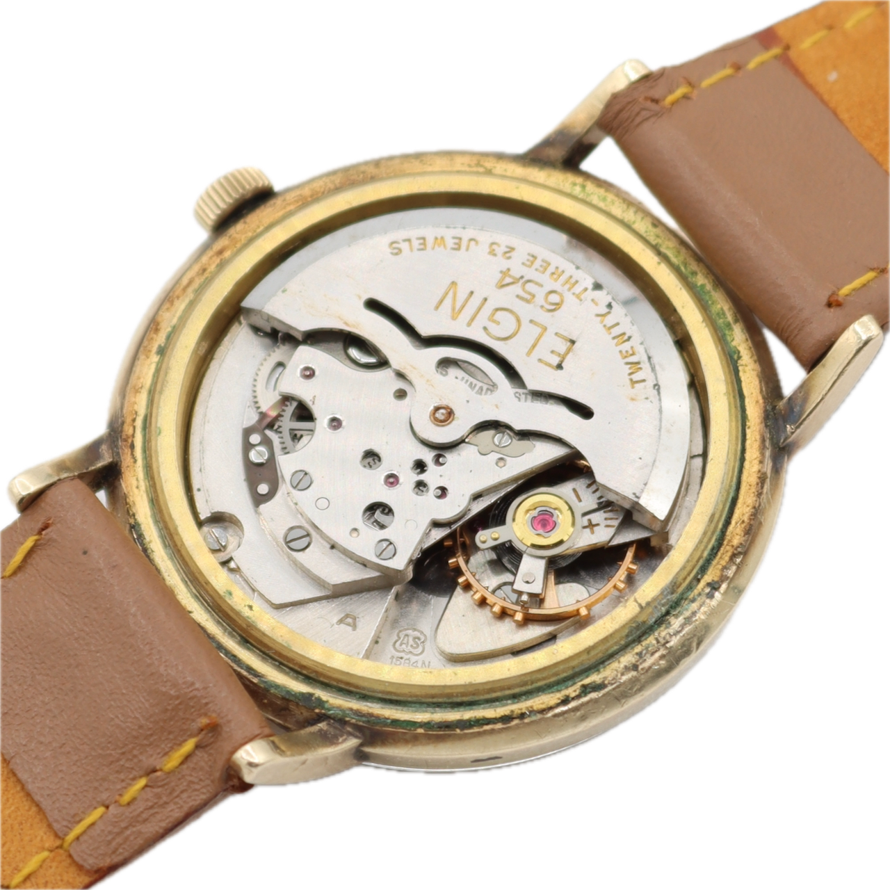 Vintage Lord Elgin 9807 Crusader Tropical 23j Men's Wristwatch 654 Swiss 10k GF