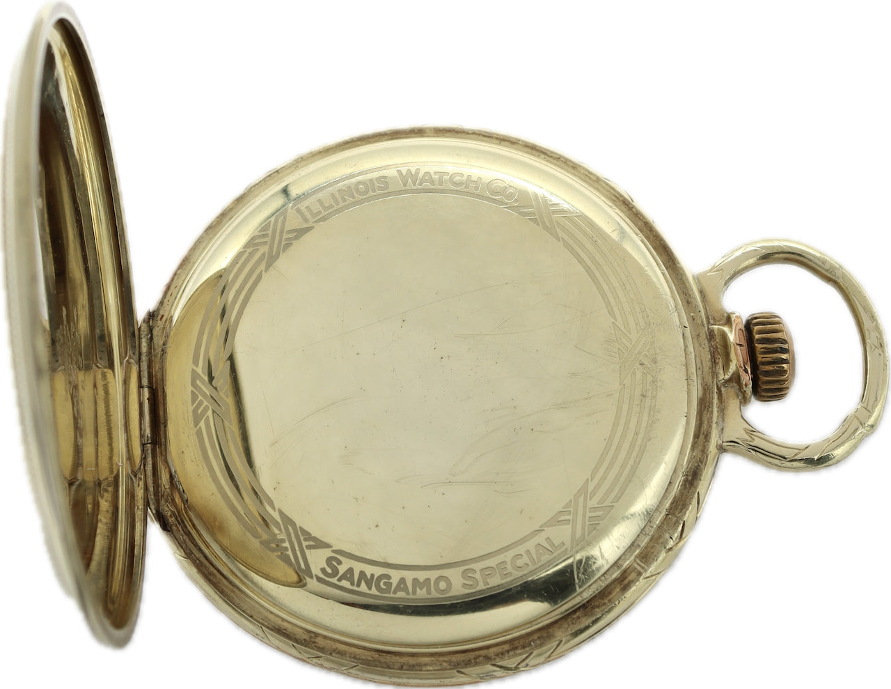 Antique 16S Illinois Railroad Pocket Watch Sangamo Special Green GoldFixed Bow