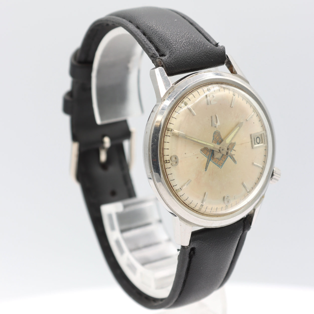Vintage 34mm 1971 Accutron Masonic Dial Men's Tuning Fork Wristwatch 218 Steel