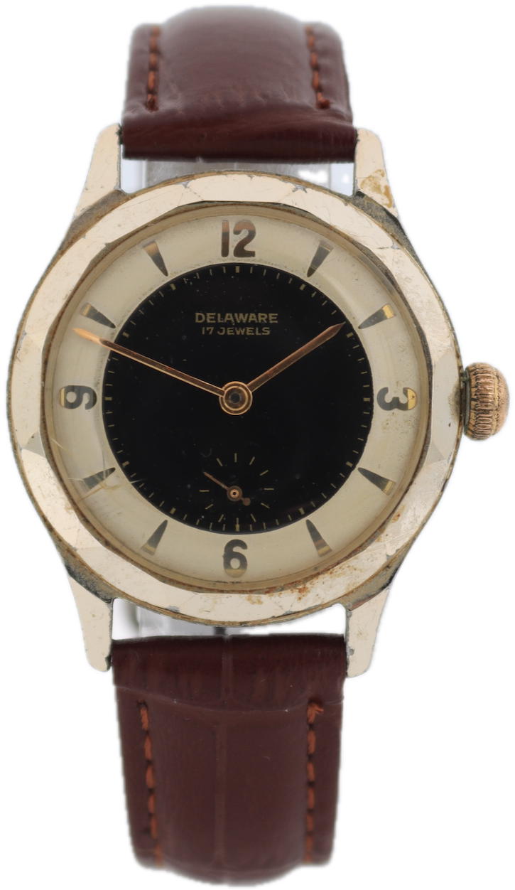 Vintage Delaware Reverse Tuxedo Men's Mechanical Wristwatch 1002 Swiss Gold Tone