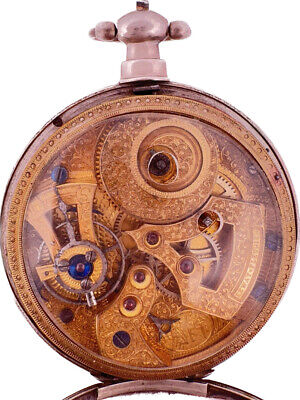 Antique Eeway Fleurier Chinese Key Wind PocketWatch Silver w Bat Wing Balance