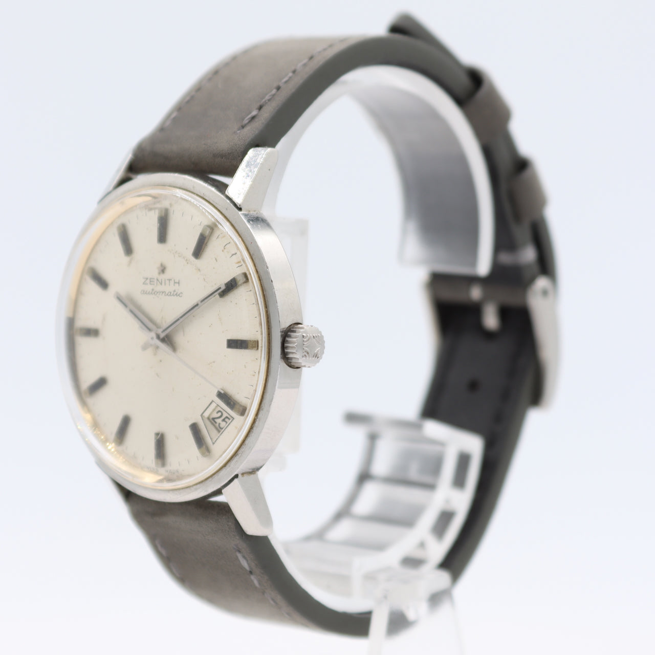 Vintage 36mm Zenith Sunburst 25 Jewel Men's Automatic Wristwatch Swiss Steel