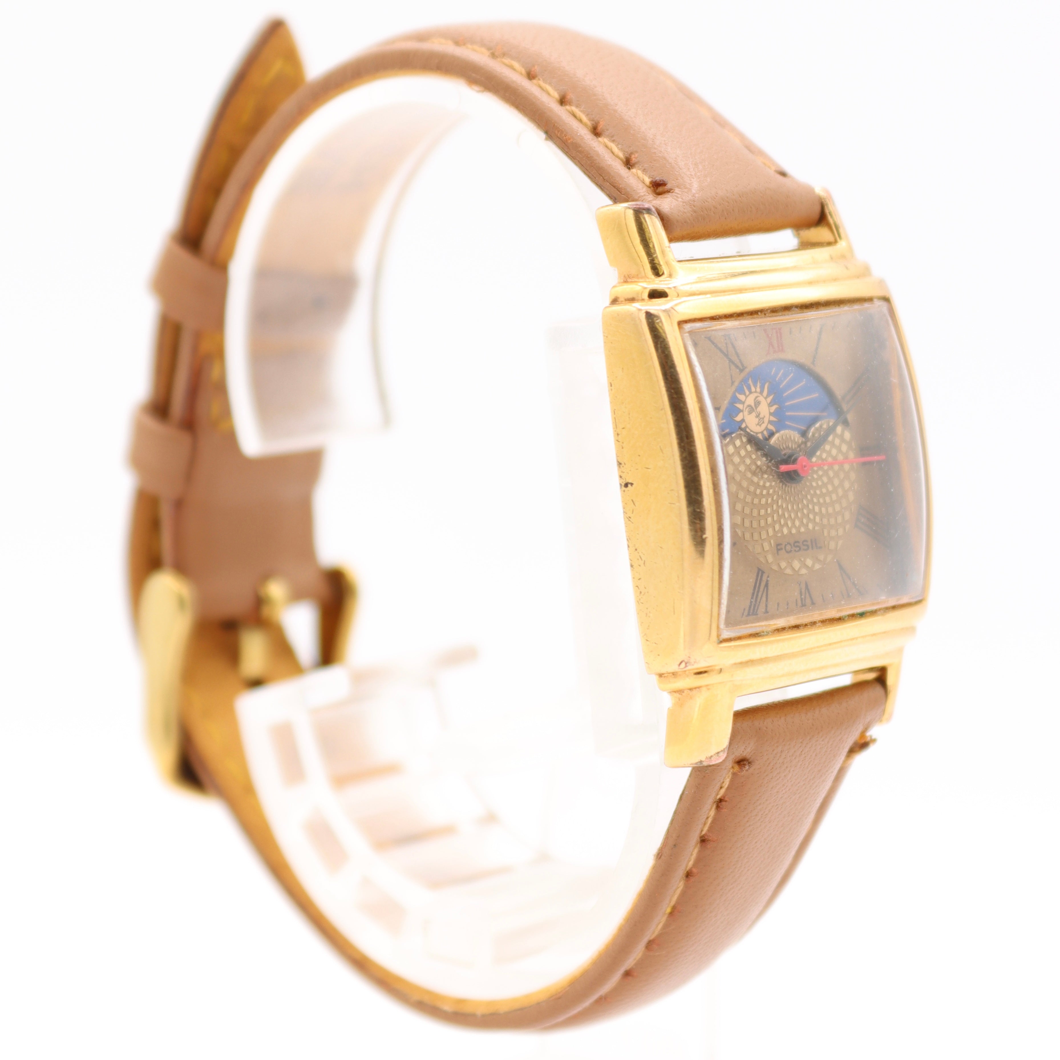 Vintage Fossil DL-8012 Moon Phase Ladies Quartz Wristwatch Quartz Gold Tone