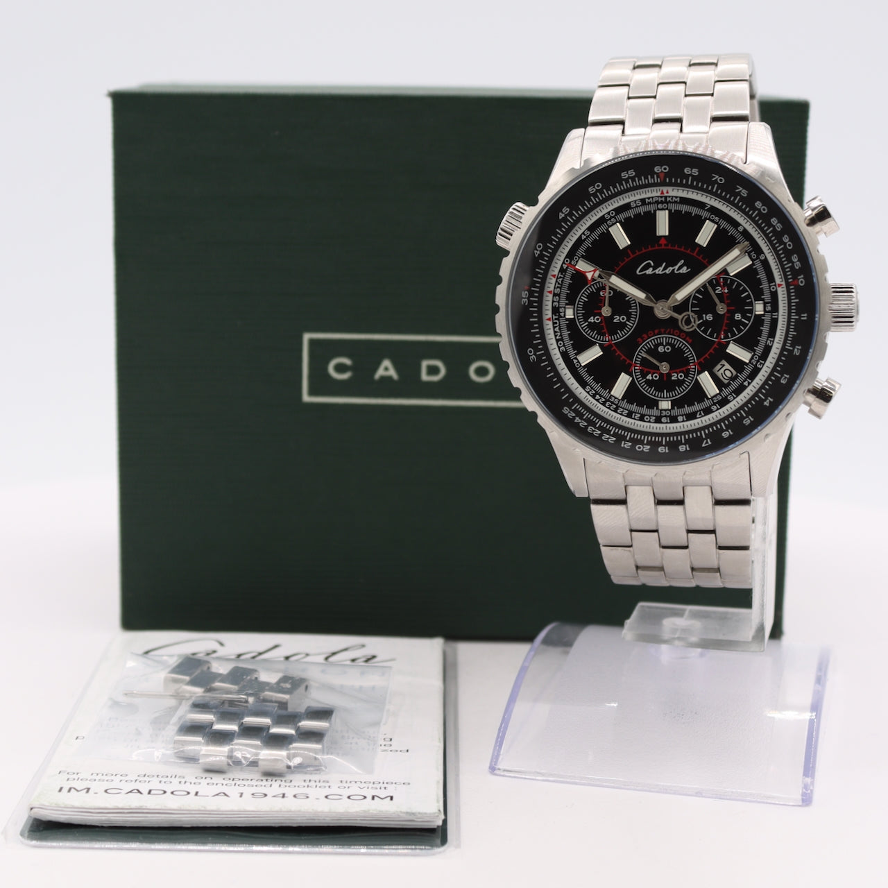 44mm Cadola CD-1009 Volaron Men's Quartz Chronograph Wristwatch Steel W/ Box