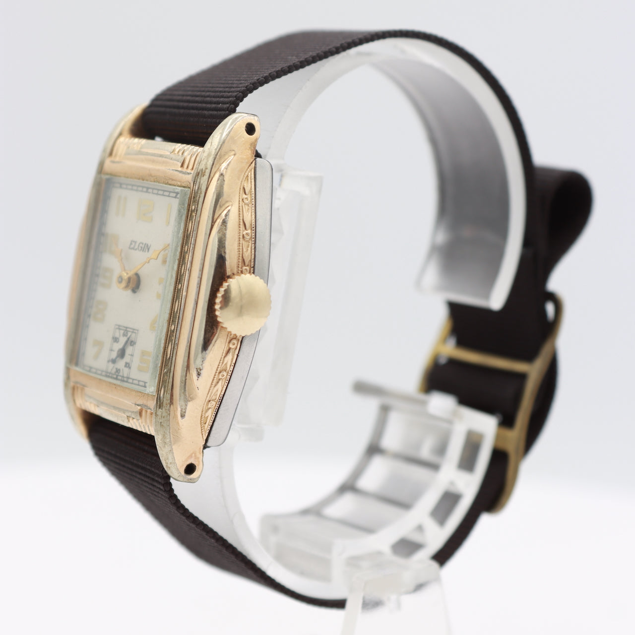 Vintage 1933 Elgin Art Deco Men's Mechanical Wristwatch 487 USA Gold Tone