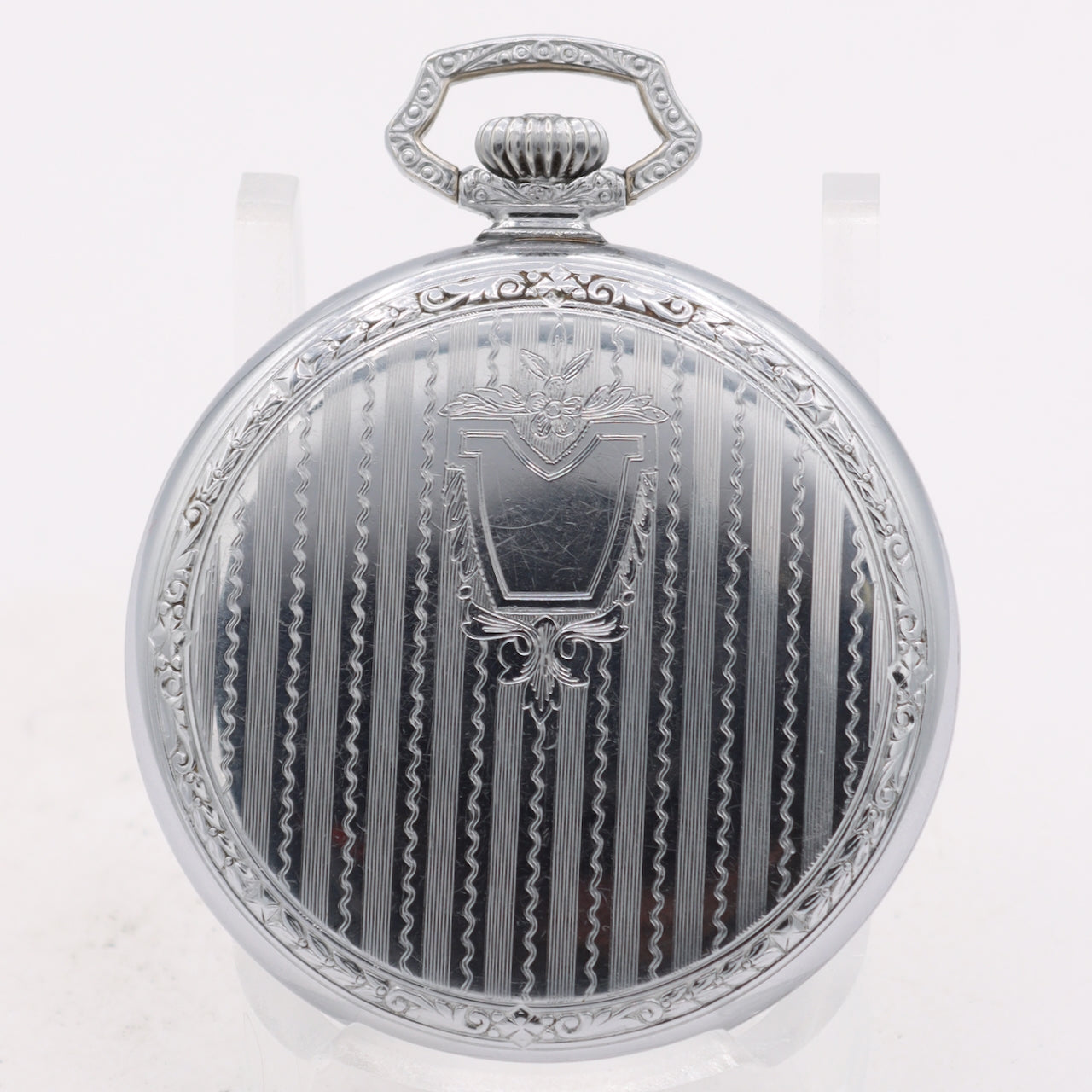 Antique 6s 1911 Elgin Art Deco Mechanical Pocket Watch Pinstripped Chrome Plated