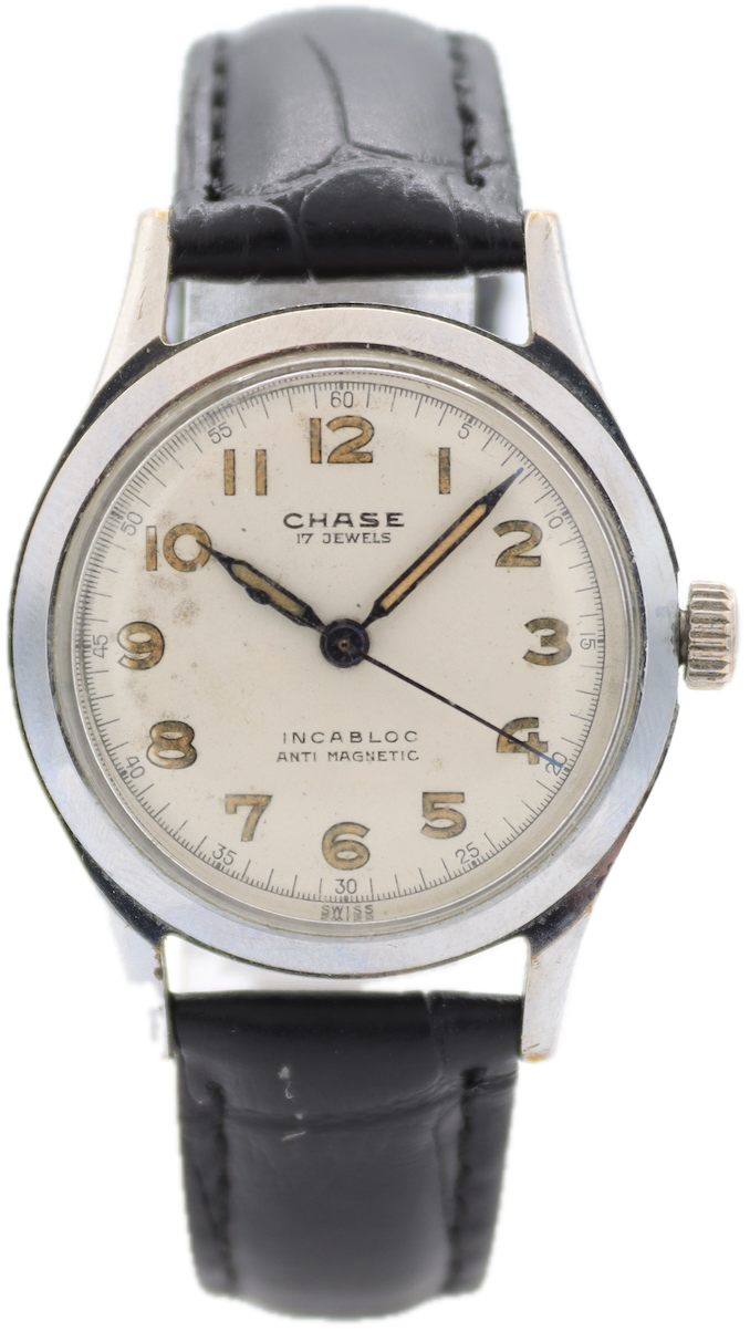 Vintage Chase Military Style Men's Mechanical Wristwatch Swiss Steel & Chrome