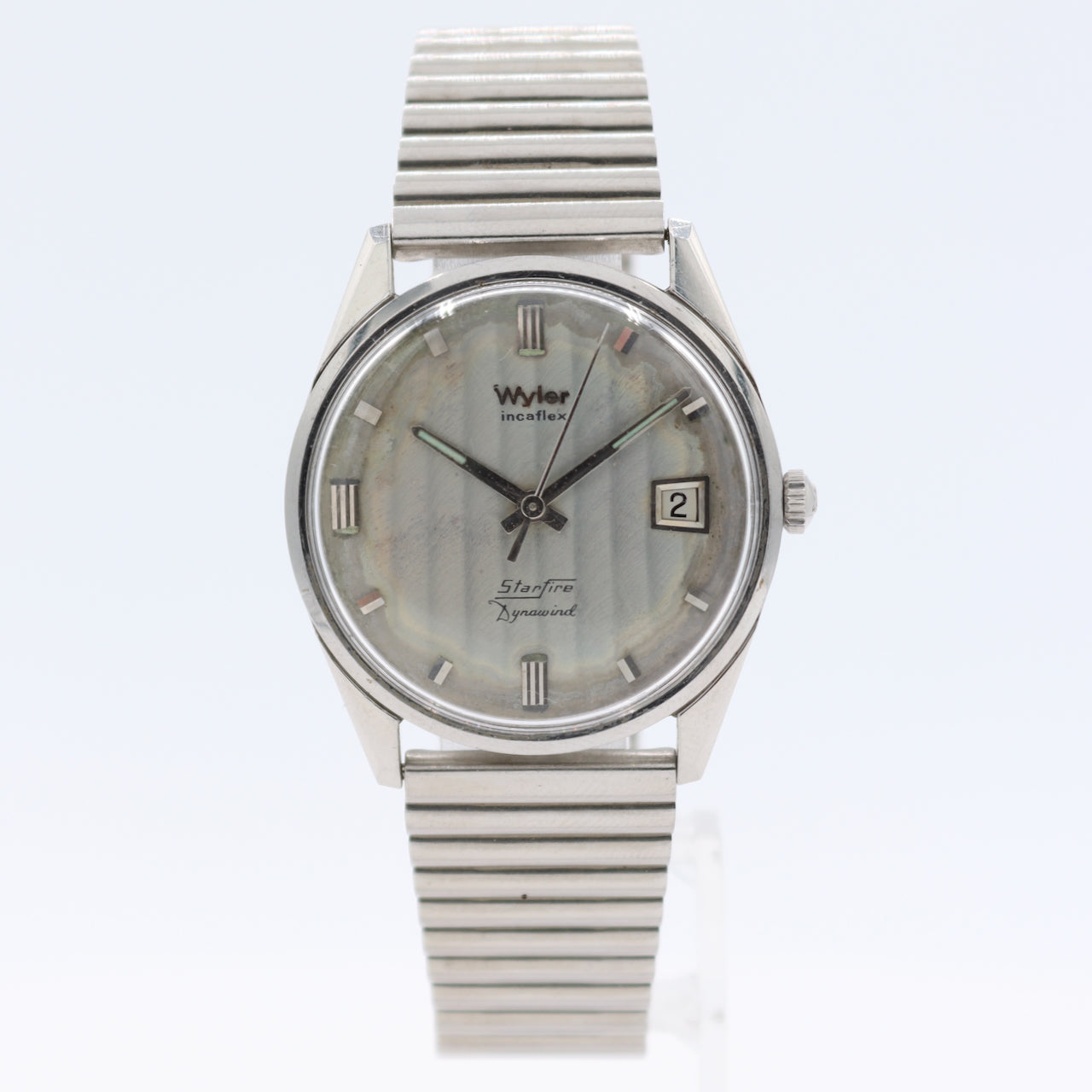 Vintage 34mm Wyler Star Fire Tapestry Men's Automatic Wristwatch Swiss Steel