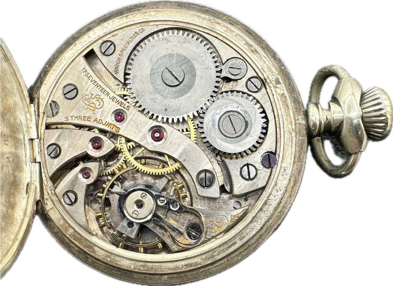 Antique Dietrich Gruen Holy Freres Repousse Bobsleigh Case Pocket Watch Nickel