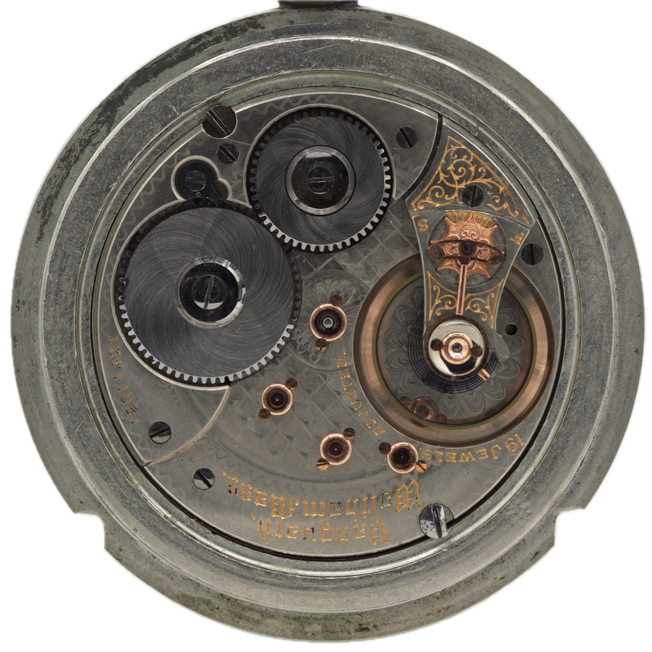Antique 18s 1902 Waltham Locomotive 19 Jewel Pocket Watch Vanguard Silverode