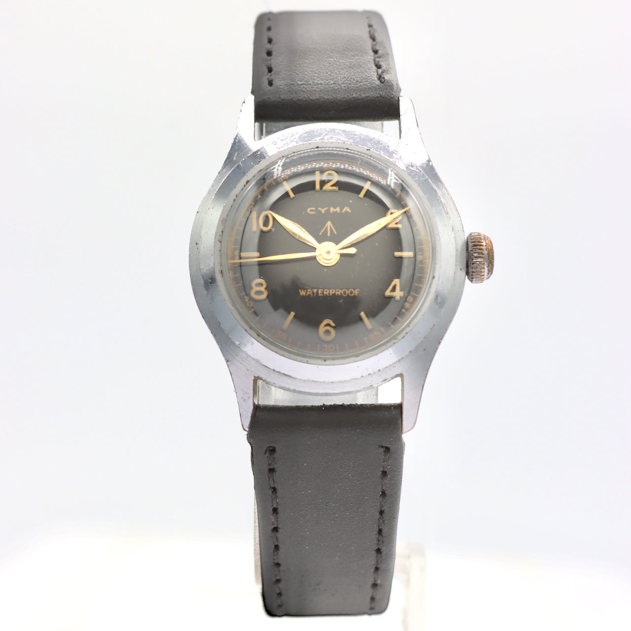 Vintage 30mm Cyma Sportsman Military Style Men's Wristwatch Eterna Steel