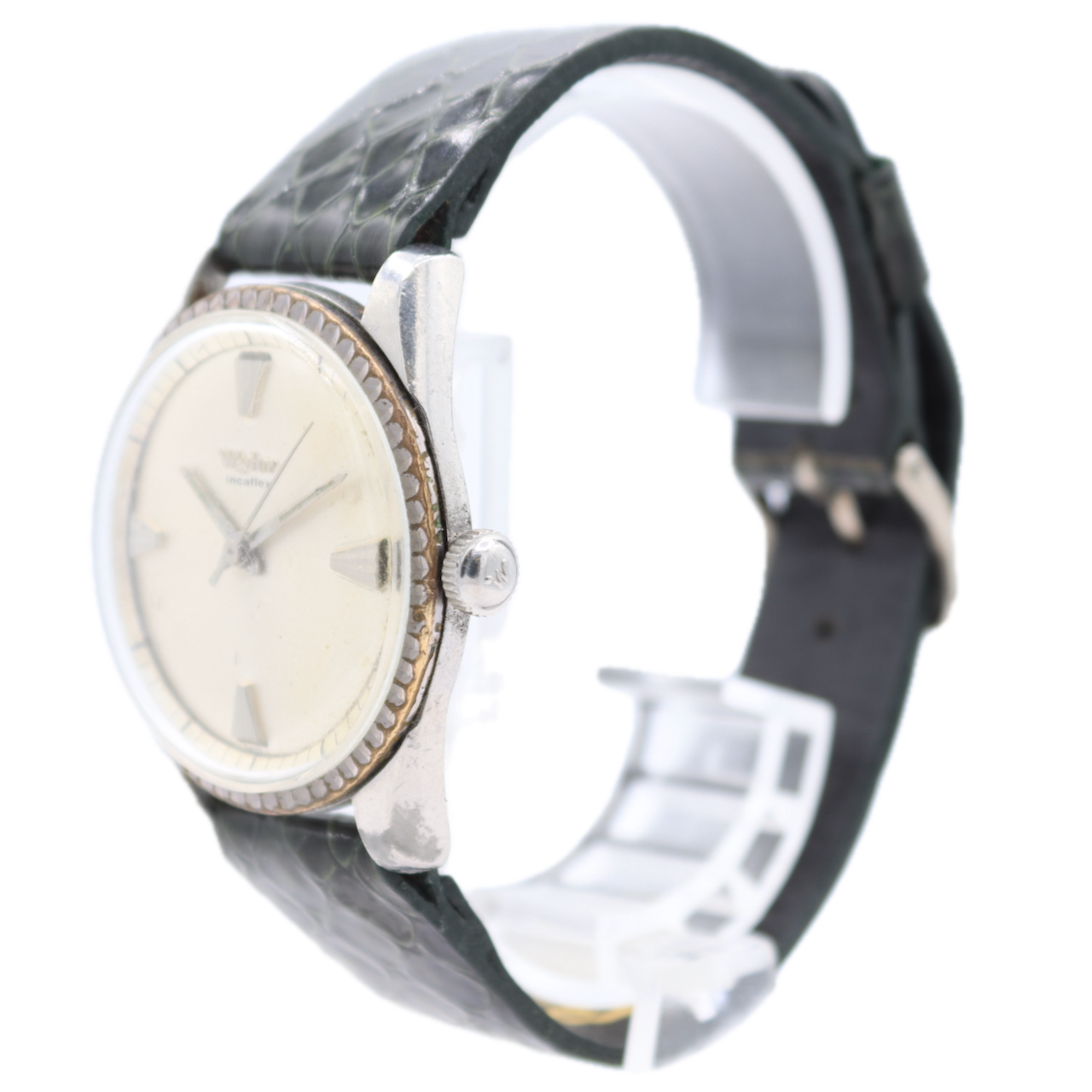 Vintage 34mm Wyler Fluted Bezel Men's Mechanical Wristwatch ETA 2354 Steel