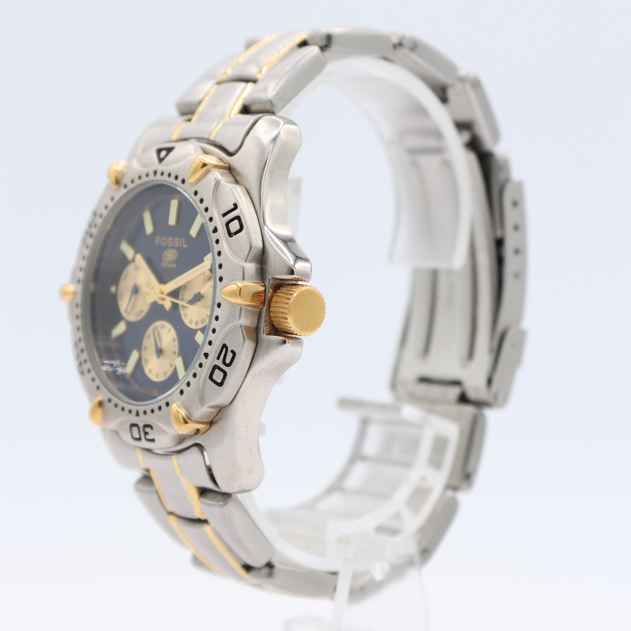 38mm Fossil BQ-9005 Blue Day Date Men's Quartz Wristwatch Japan Two Tone 10 ATM