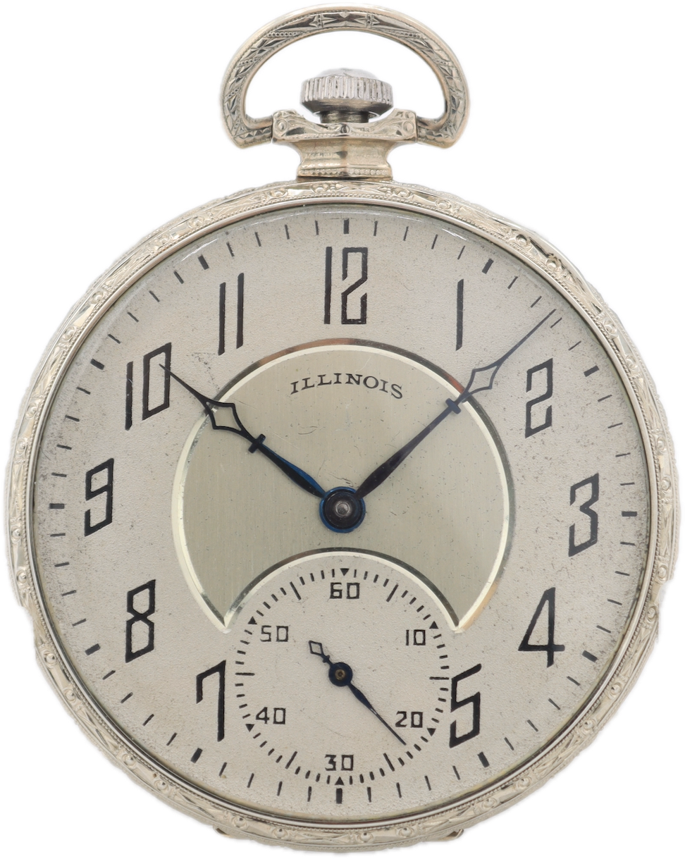 Vintage 12s 1926 Illinois Marquis Autocrat Pocket Watch 525 14k White GF USA