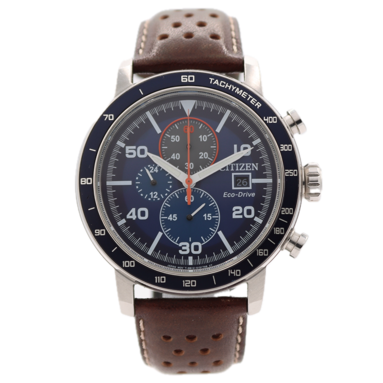 44mm Citizen B612-S111200 Blue Dial Men's Quartz Chronograph Wristwatch Steel