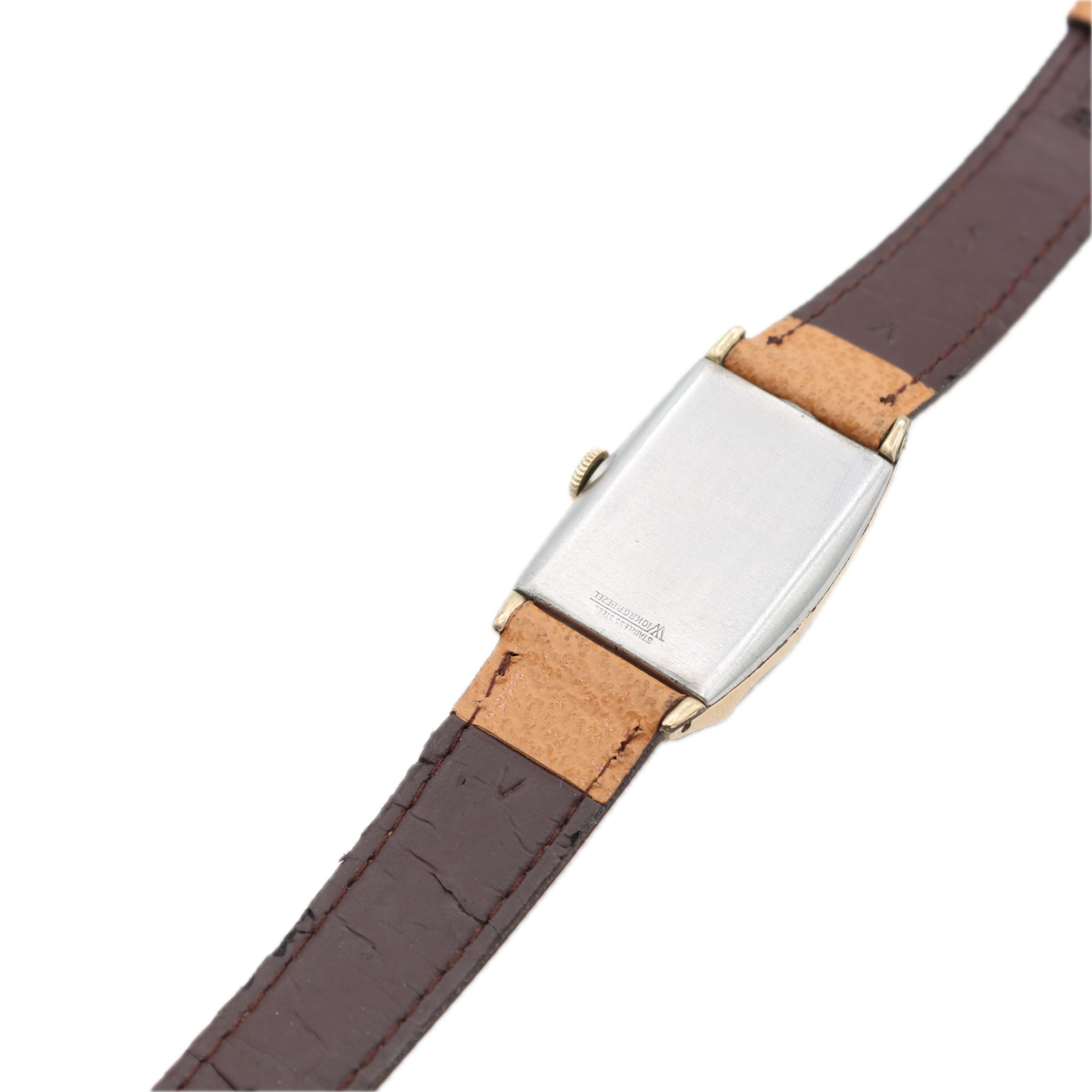 Vintage Elgin 6517 Rectangular Men's Mechanical Wristwatch 673 Steel & 10k RGP