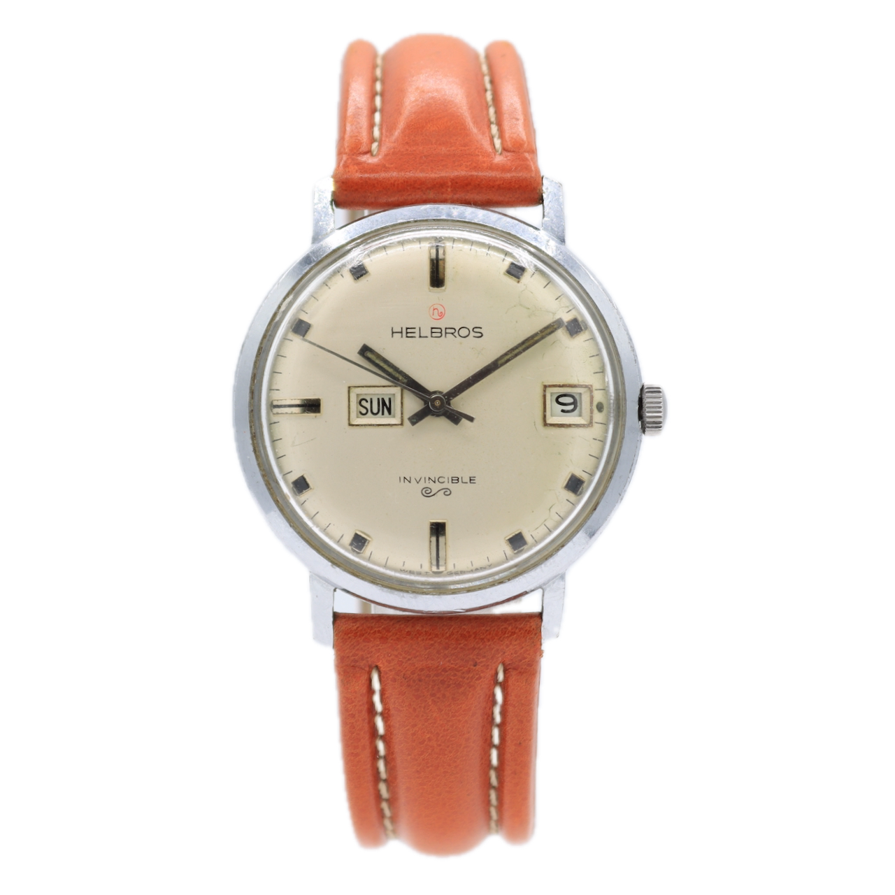 Vintage 35mm Helbros Invincible Men's Mechanical Wristwatch PUW 463 Chrome