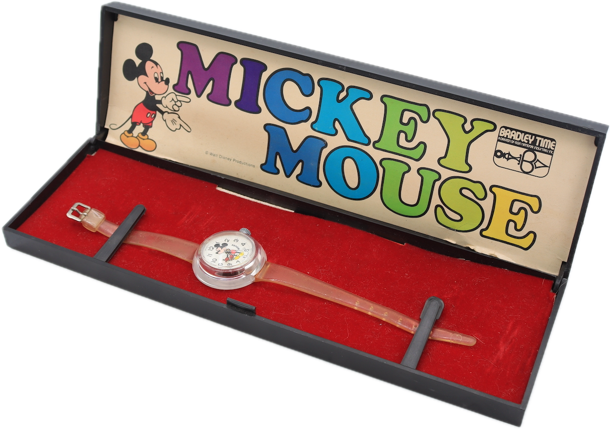 Vintage Bradley Mickey Mouse Men's Mechanical Wristwatch Swiss Acrylic w/Box