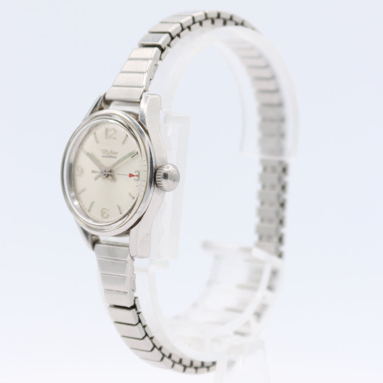 Vintage 23mm Wyler Sunburst Red Pointer Ladies Mechanical Wristwatch Swiss Steel