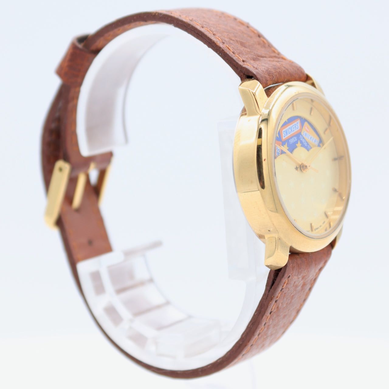 Vintage 30mm Mars Inc. Snickers Moonphase Unisex Quartz Wristwatch Gold Tone