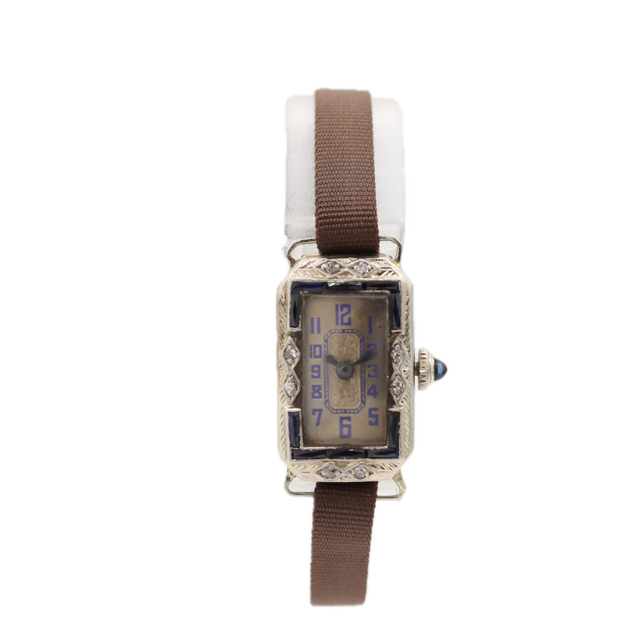 Vintage Exello Sapphire & Diamond Men's Mechanical Wristwatch 18k White Gold