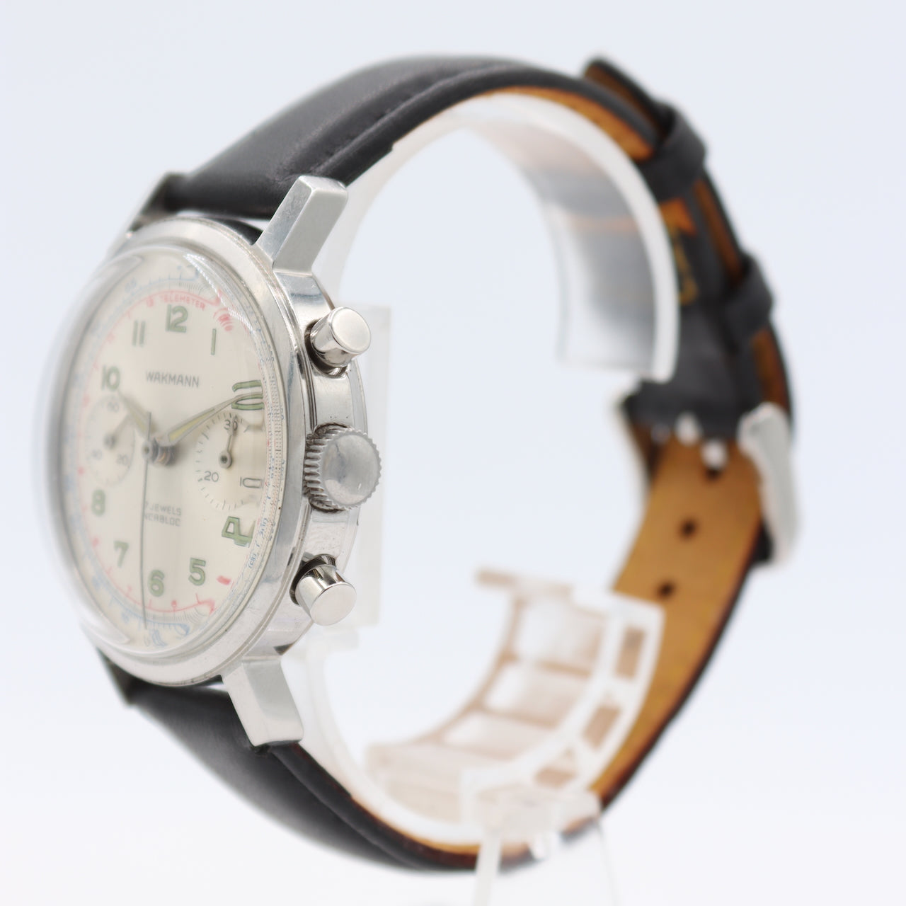 Vintage Wakmann Men's Chronograph Wristwatch Landeron 149 France Steel Serviced